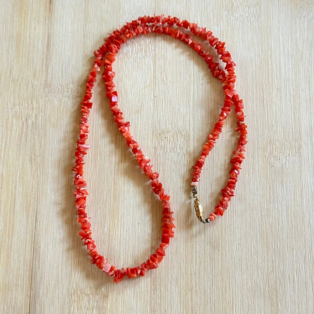 VTG Mediterranean Red Coral Natural Necklace Chip Beaded Natural Genuine 25